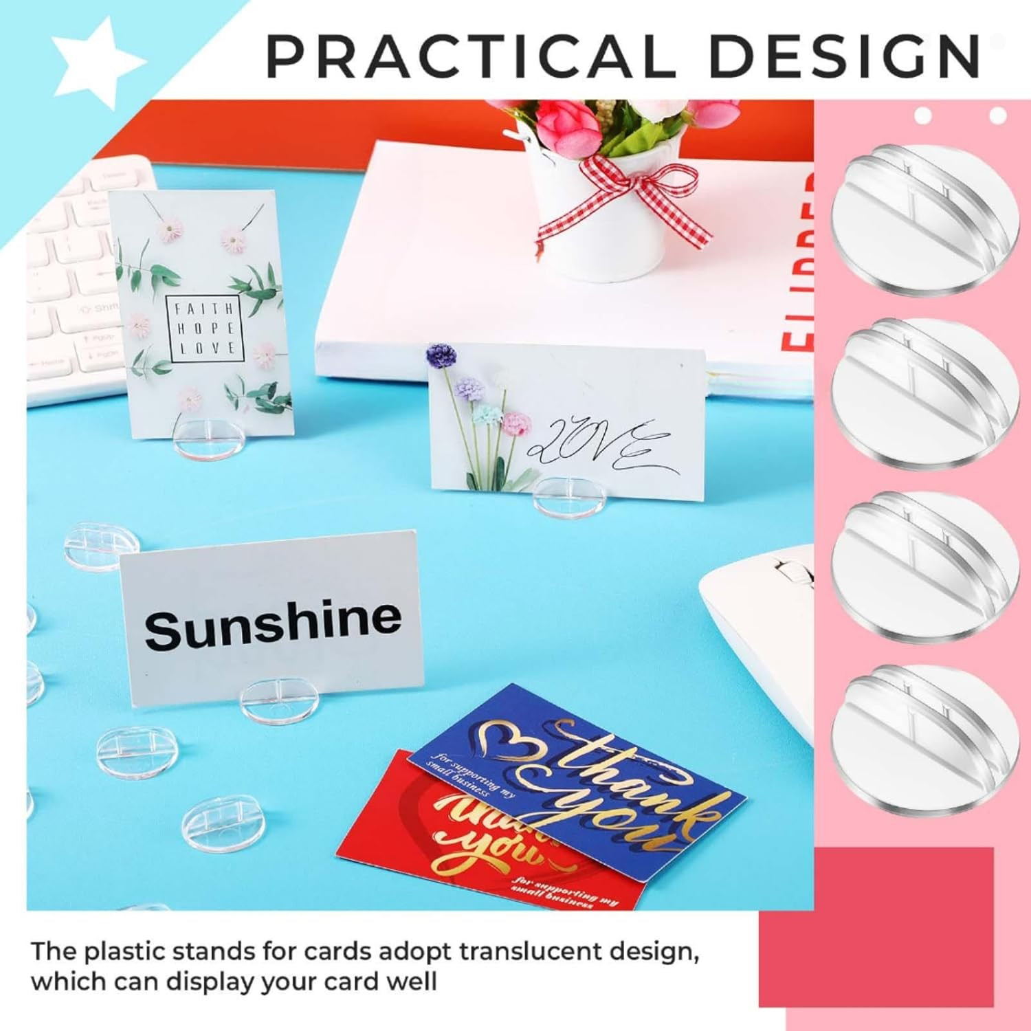 50 Pcs Clear Plastic Mini Card Stands 1″ Round Place Holders for Signs Labels