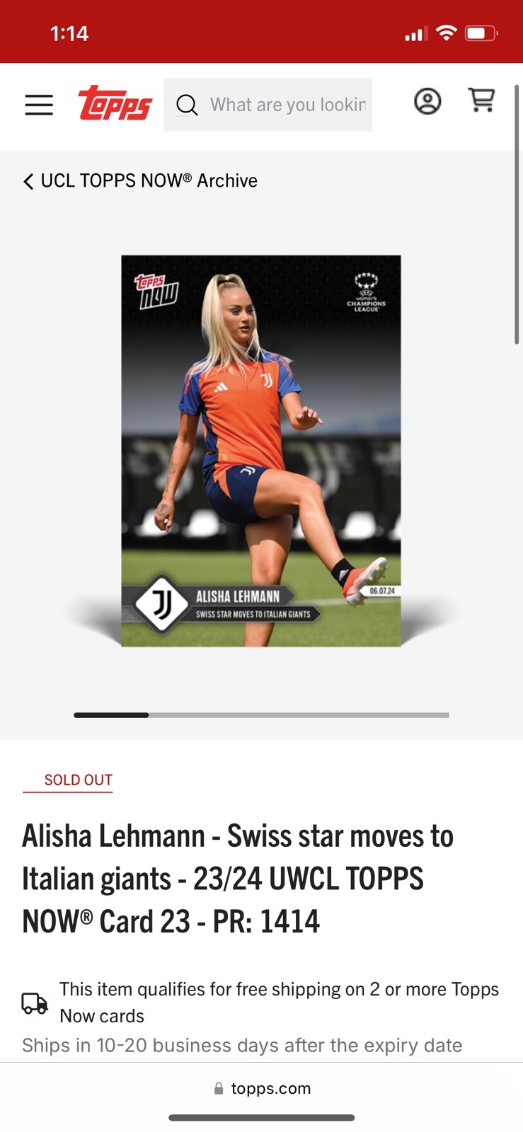2024 Topps NOW Alisha Lehmann UWCL #023 Swiss Star Moves Italian Giants /1414