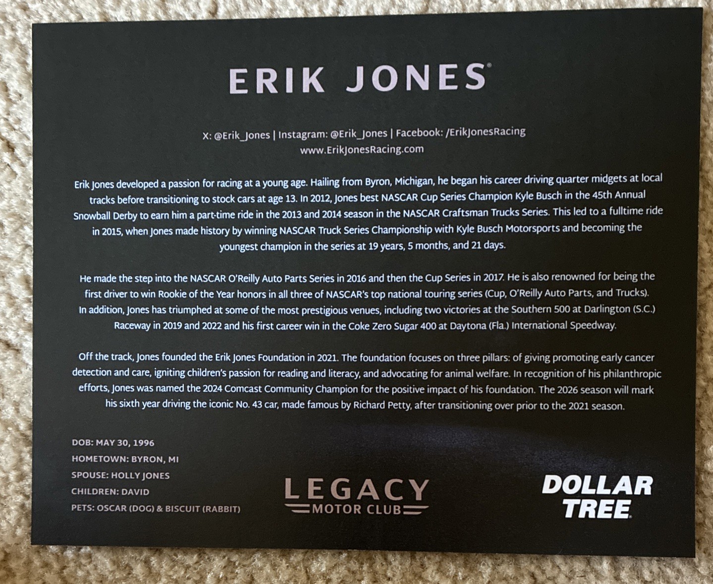 NASCAR Cup Driver #43 Erik Jones Doritos 2026 Postcard