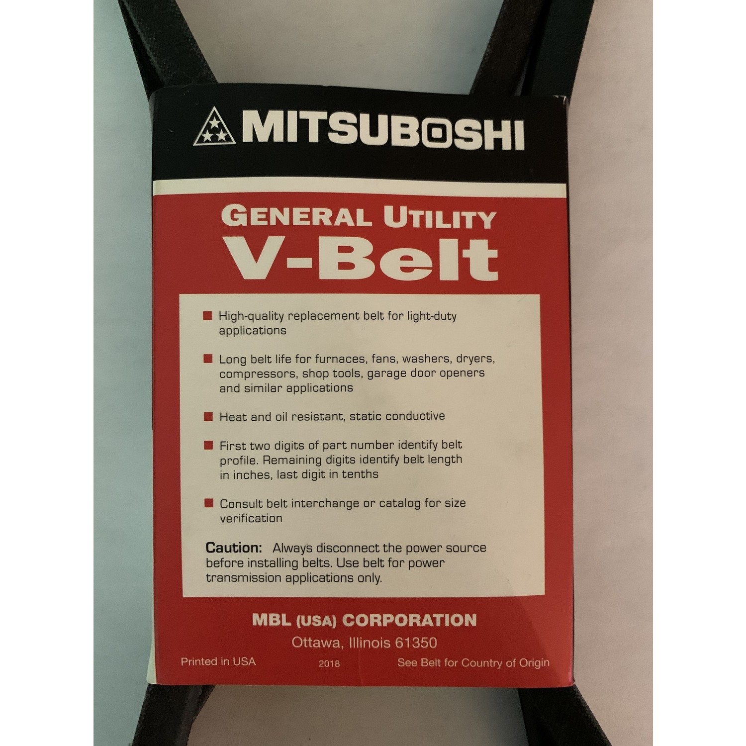 Mitsuboshi 4L540A Black V-Belt 54 L x 0.5 W in. for Fractional Horsepower Motors
