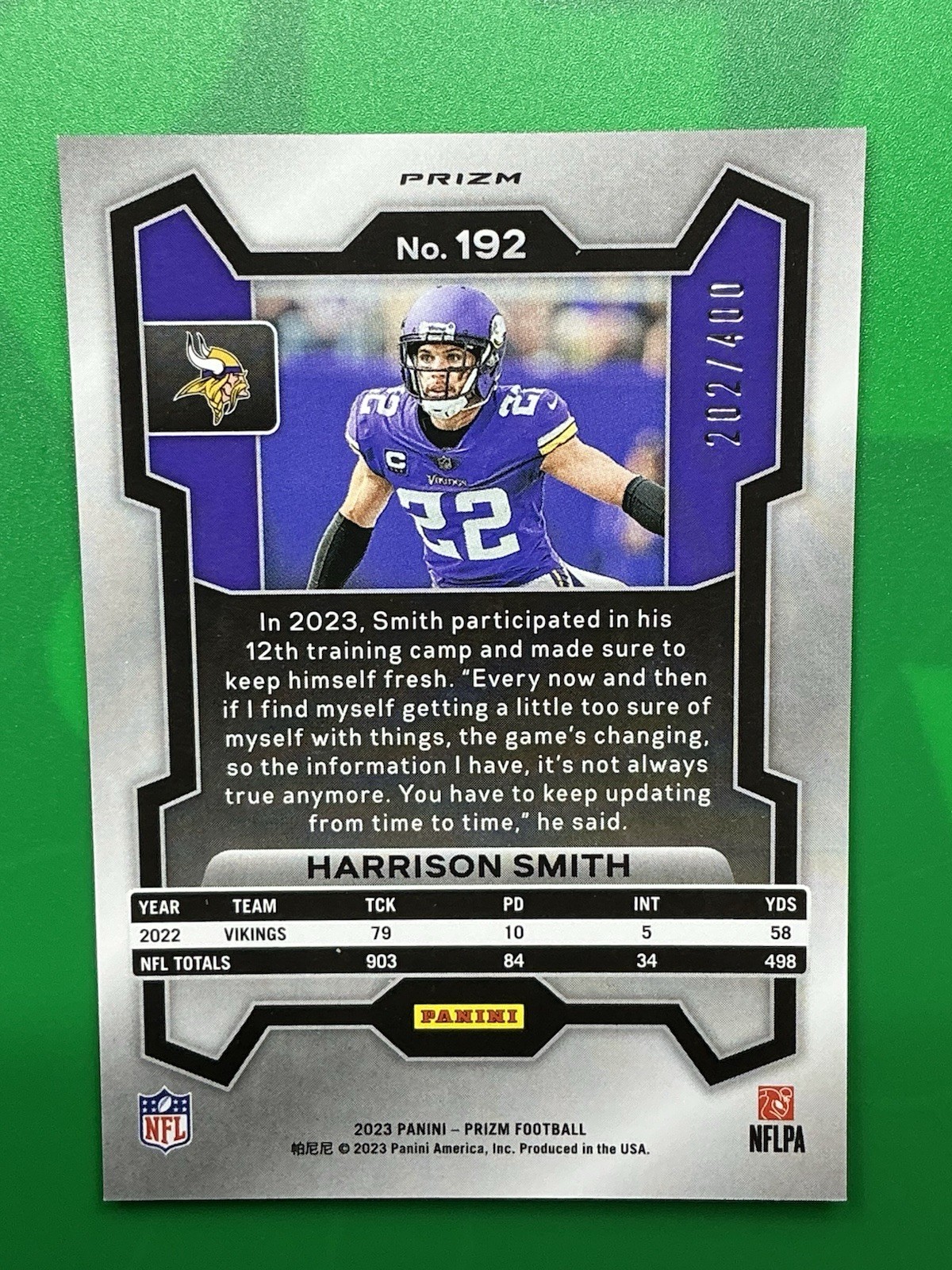 2023 Panini Prizm Harrison Smith Pandora Prizm /400 Minnesota Vikings #192