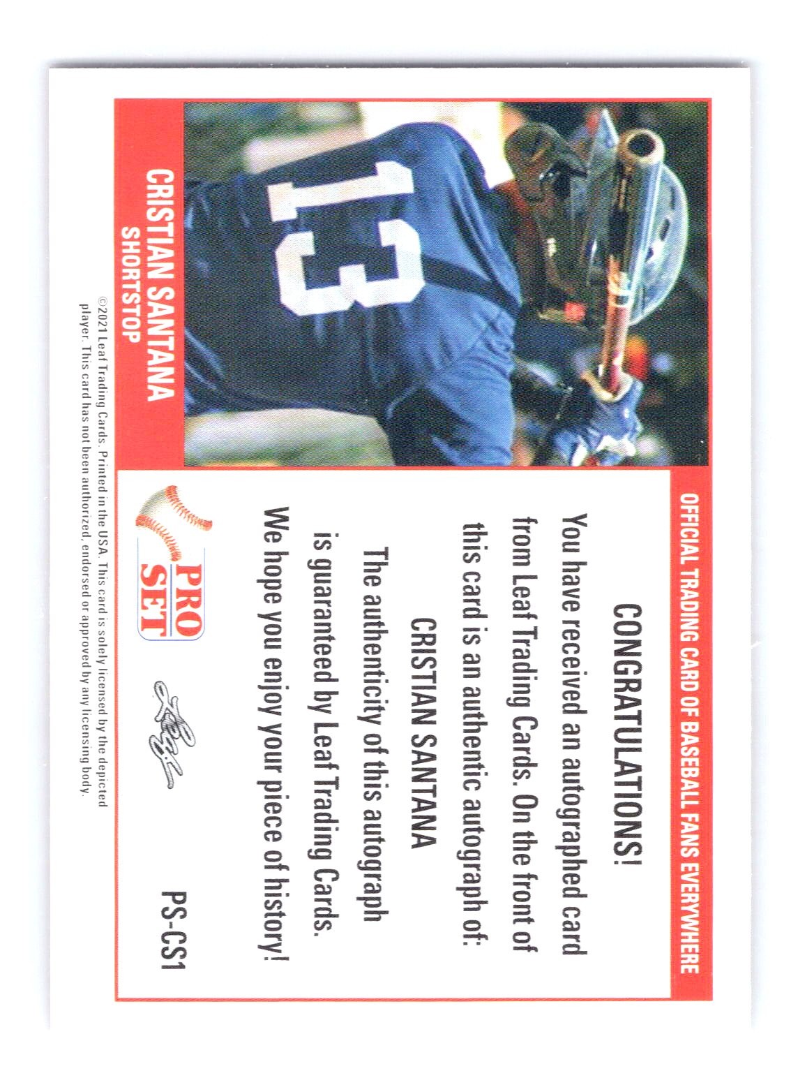 2021 Leaf Pro Set Baseball #PS-CS1 Cristian Santana XRC Rookie Auto Prospect