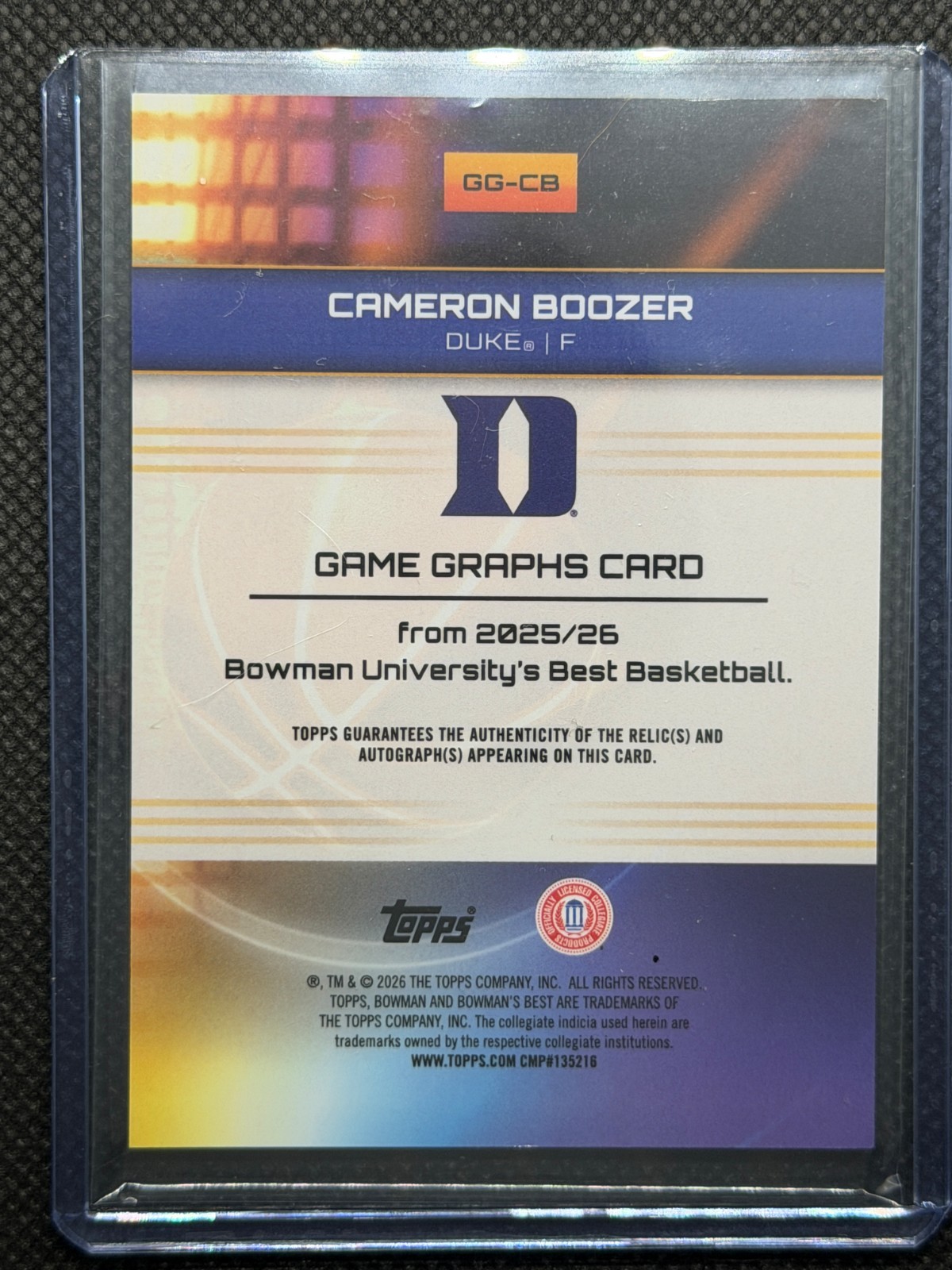 Topps Bowman U Best 2025/26 Cameron Boozer Game Graphs Auto Relic GAME WORN