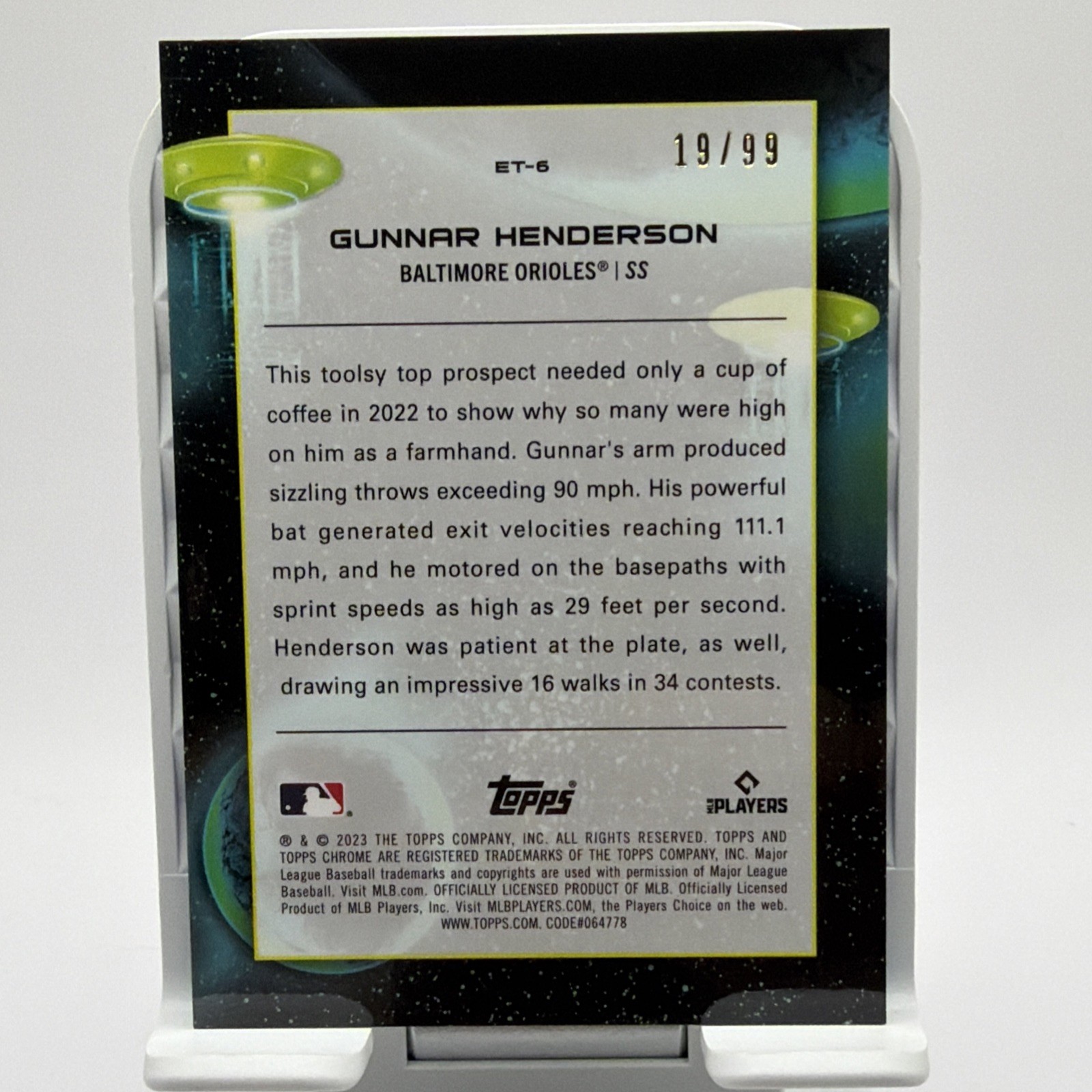 Topps 2023 Cosmic Chrome Blue Moon Gunnar Henderson RC ET-6 /99 Orioles
