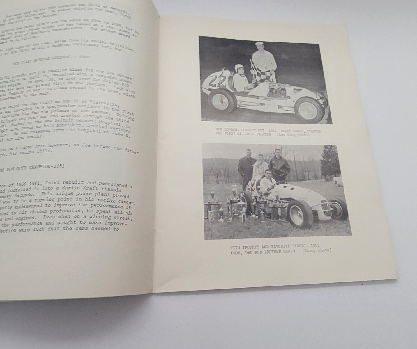 1968 Tribute Book to Midget Racer Joe Csiki, by Crocky Wright