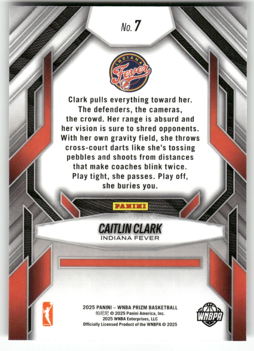 2025 Panini Prizm WNBA #7 Caitlin Clark Fearless