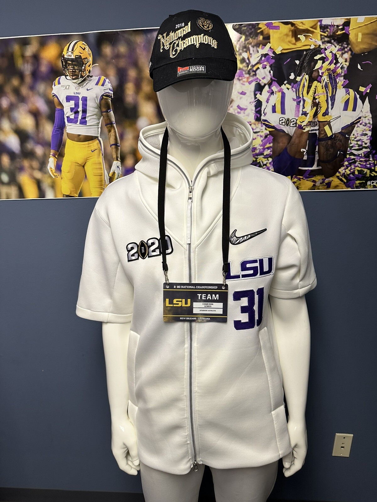 LSU Football #31 player Issued 2020 National championship Suit + Player Pass + +