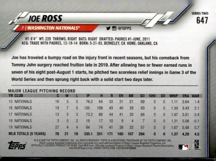 2020 Topps #647 Joe Ross Gold Star