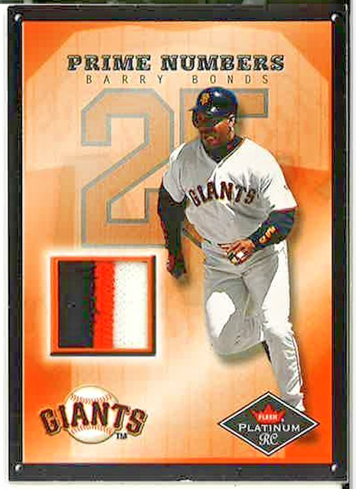 Barry Bonds Game-Worn 3-Color Patch – 2001 Fleer Platinum Prime Numbers – Giants