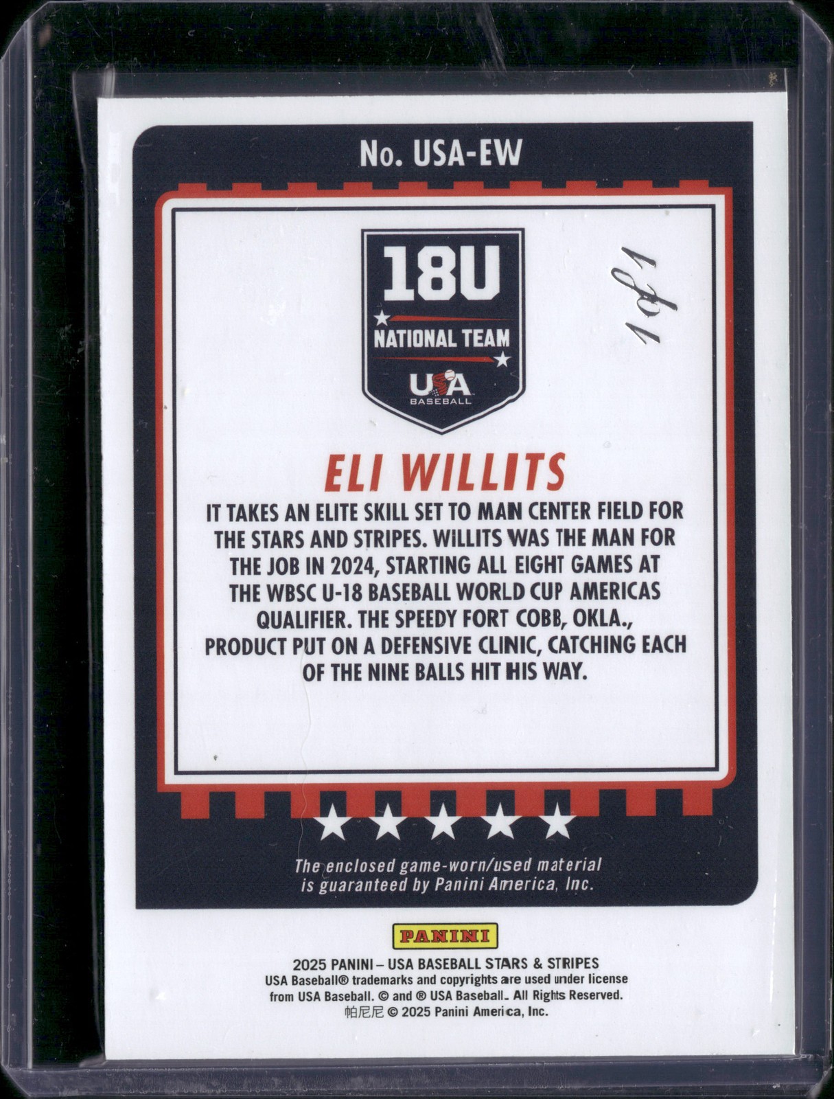 2025 Panini Stars & Stripes USA #USA-EW Eli Willits USA Nike Logo 1/1