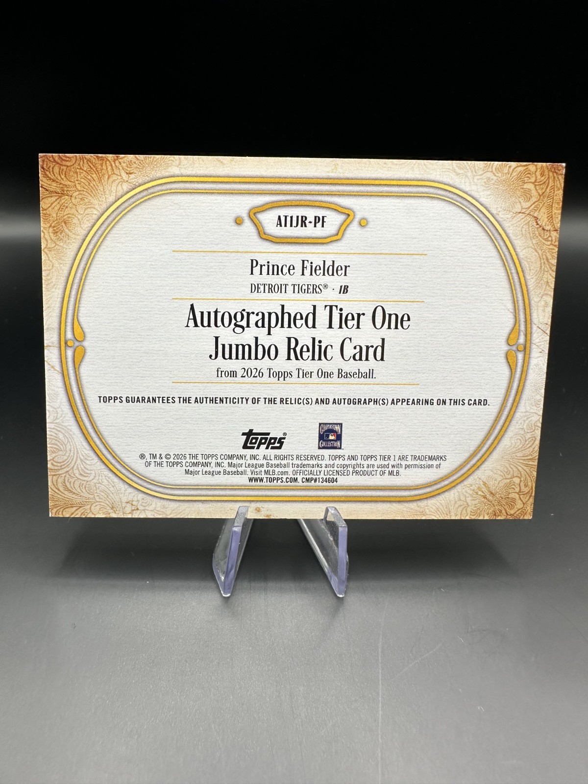 Prince Fielder Patch Auto /99 – 2026 Topps Tier One