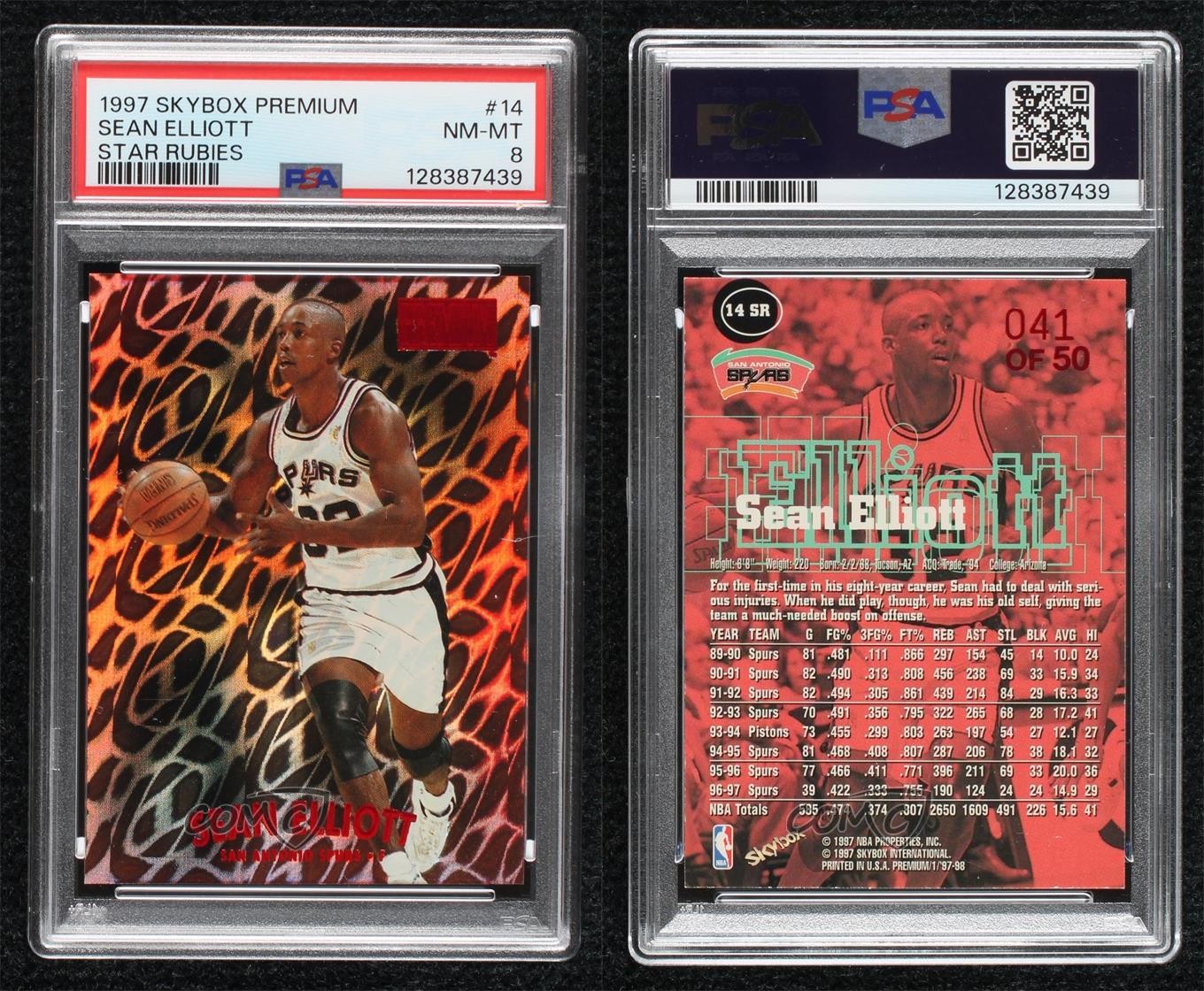 1997-98 Skybox Premium Star Rubies 41/50 Sean Elliott #14SR 6m7
