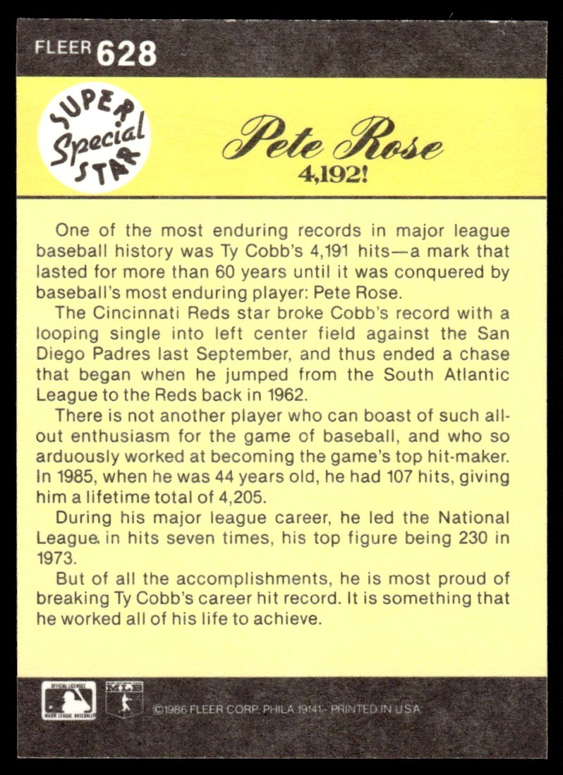 1986 Fleer Pete Rose #628
