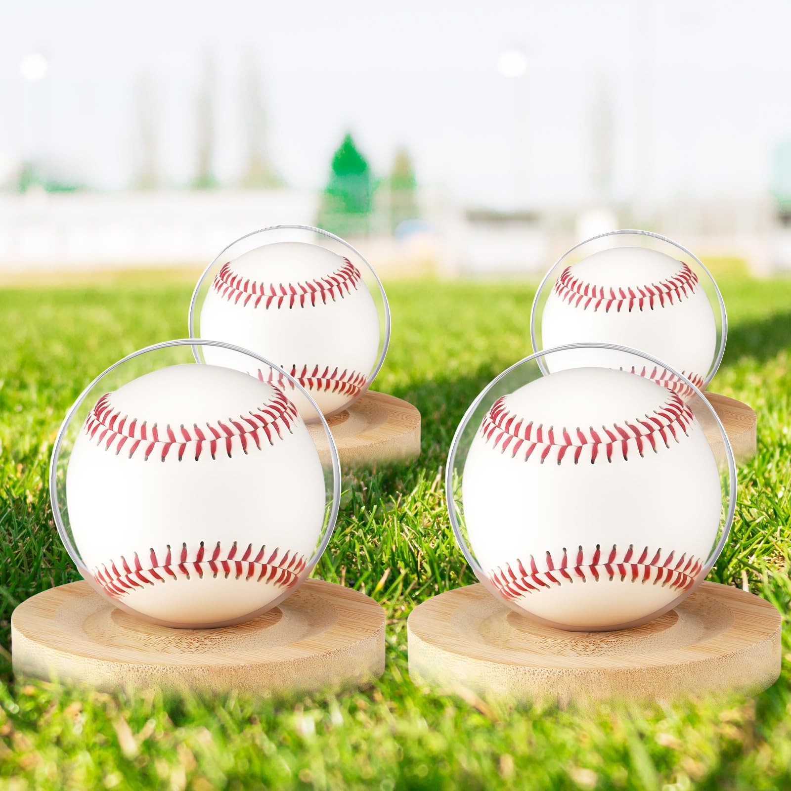 Tasdurian 4 Pack Baseball Display Cases with Wooden Base, Clear Plastic Ball …