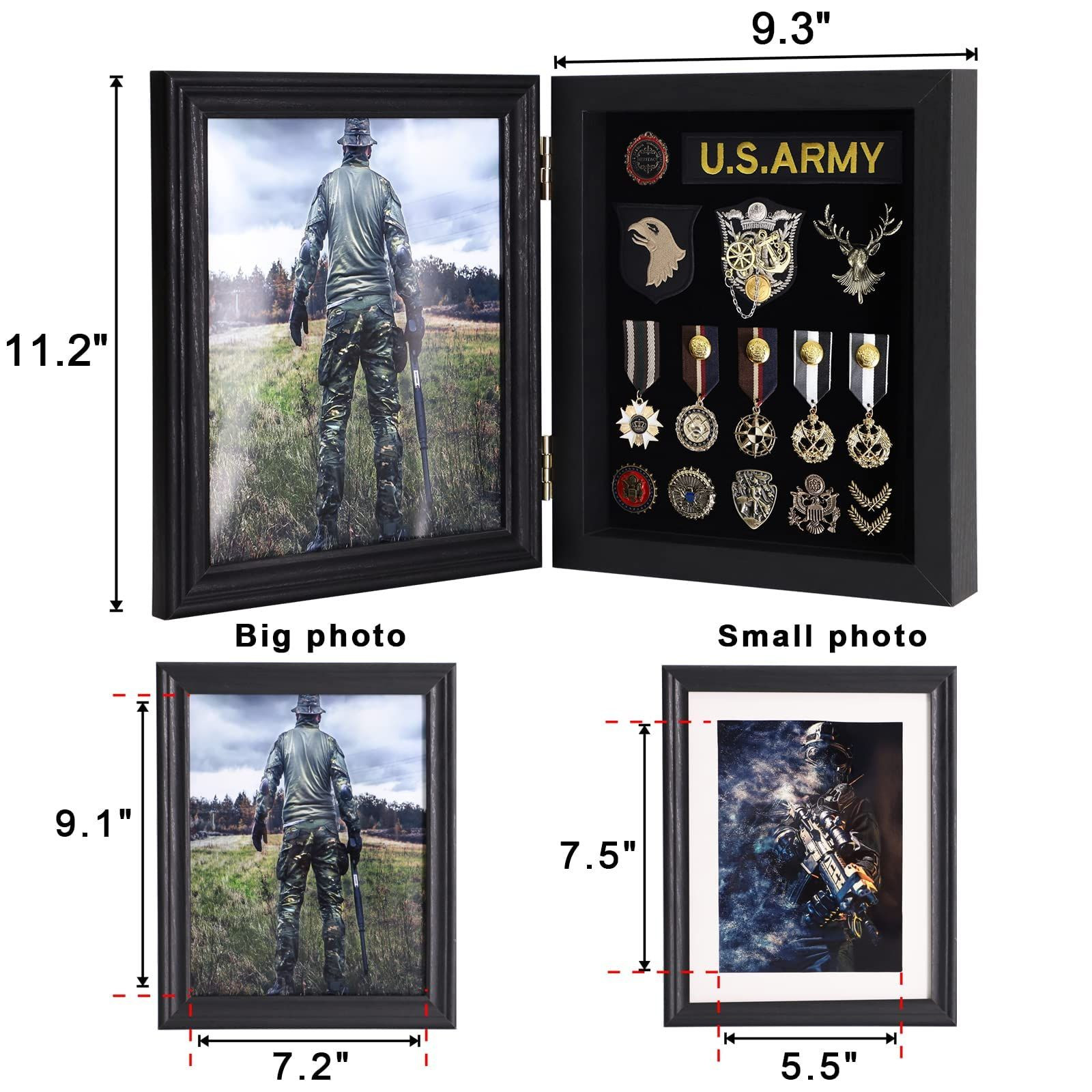COMSREV Wooden Medal Display Case 98% UV Protection Acrylic Door Black, Black