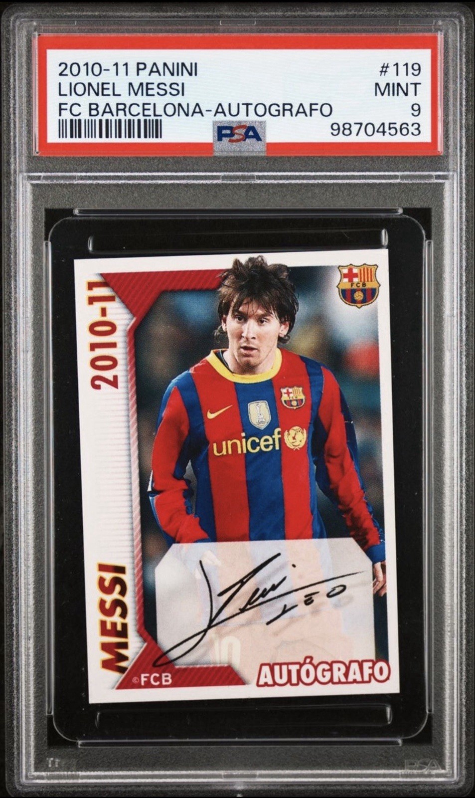 2010-11 PANINI FC BARCELONA AUTOGRAFO #119 LIONEL MESSI PSA 9