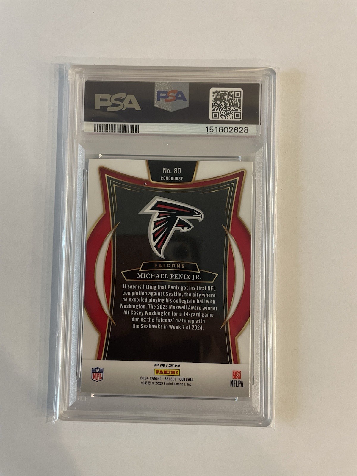 2024 Panini Select Michael Penix Jr. Zebra Shock Prizm #80 PSA 9 Falcons RC