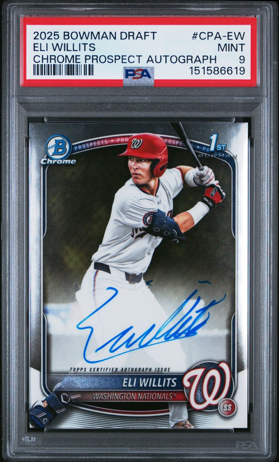 2025 Bowman Draft Chrome Eli Willits Auto 1st Prospect #CPA-EW Nationals PSA 9