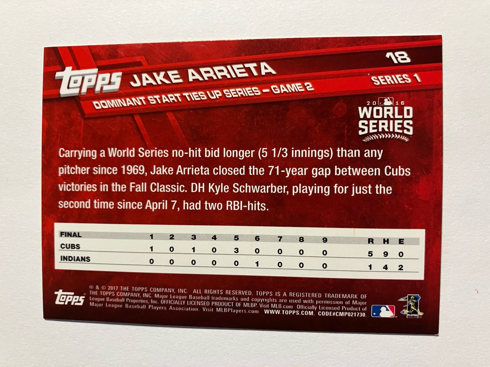 Jake Arrieta 2017 Topps World Series Highlights #18 Chicago Cubs