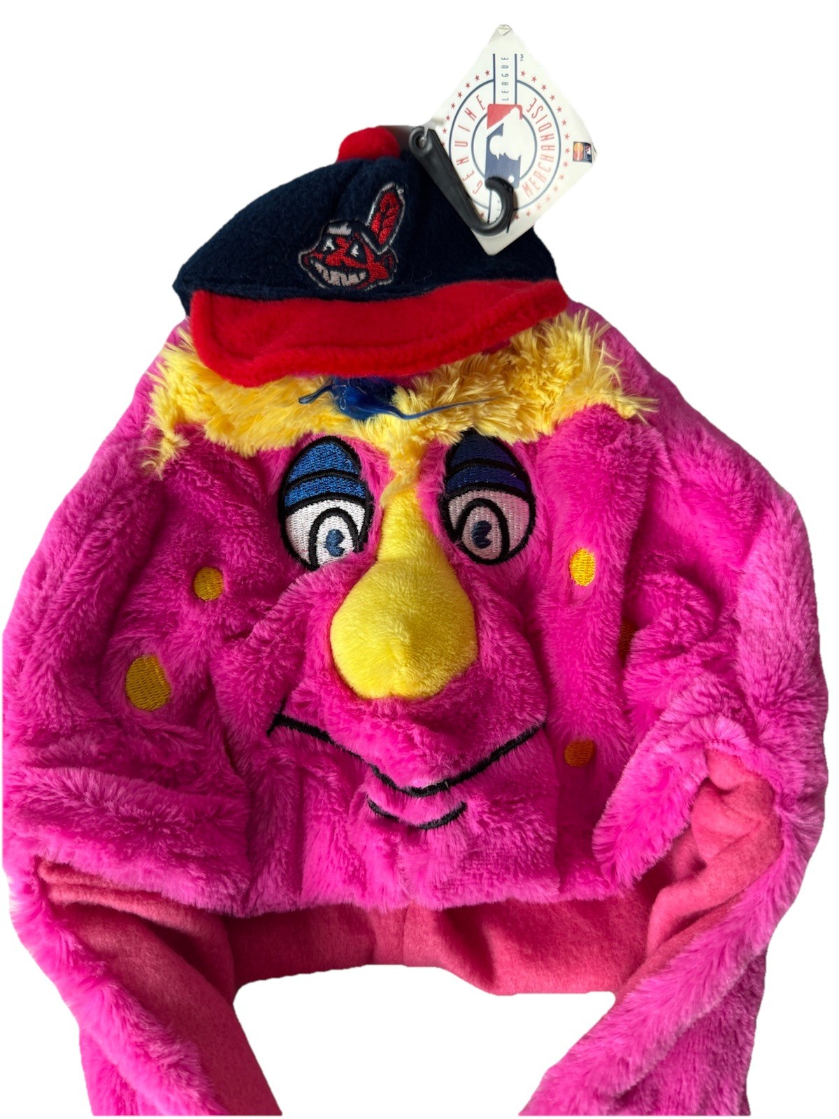 Cleveland Indians Mascot Slider Plush Ear-Flap Beanie Hat W/ Chief Wahoo NWT