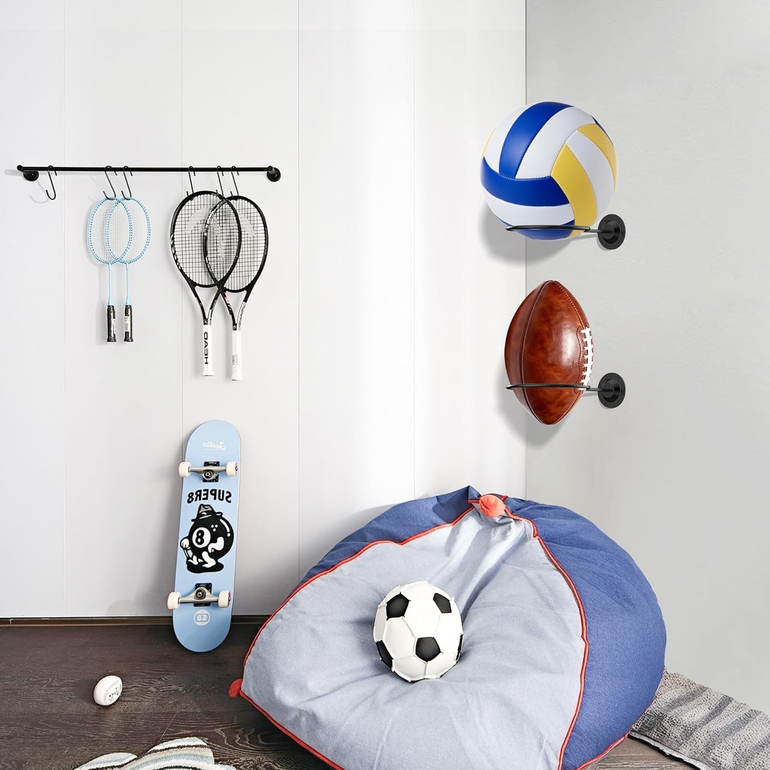 Compact Black Sports Ball Display Holder – Perfect for Basketball & Football
