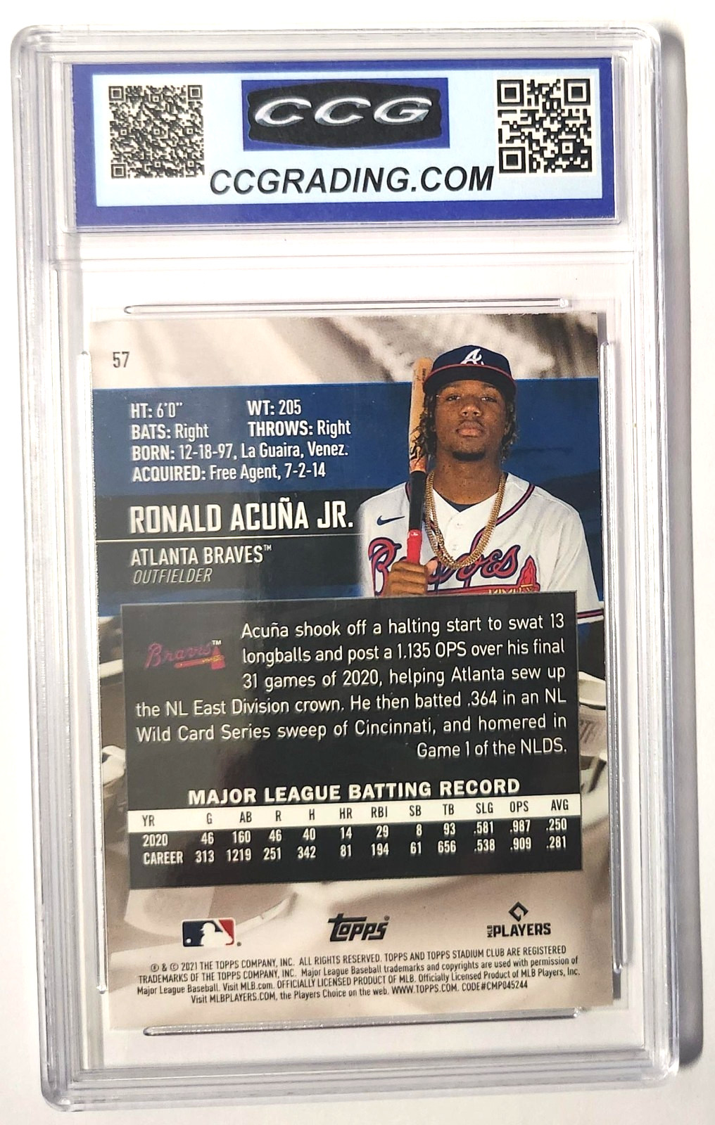 2021 Topps Stadium Club – Ronald Acuña Jr. #57 Red Foil Gem Mint 10 (CCG)