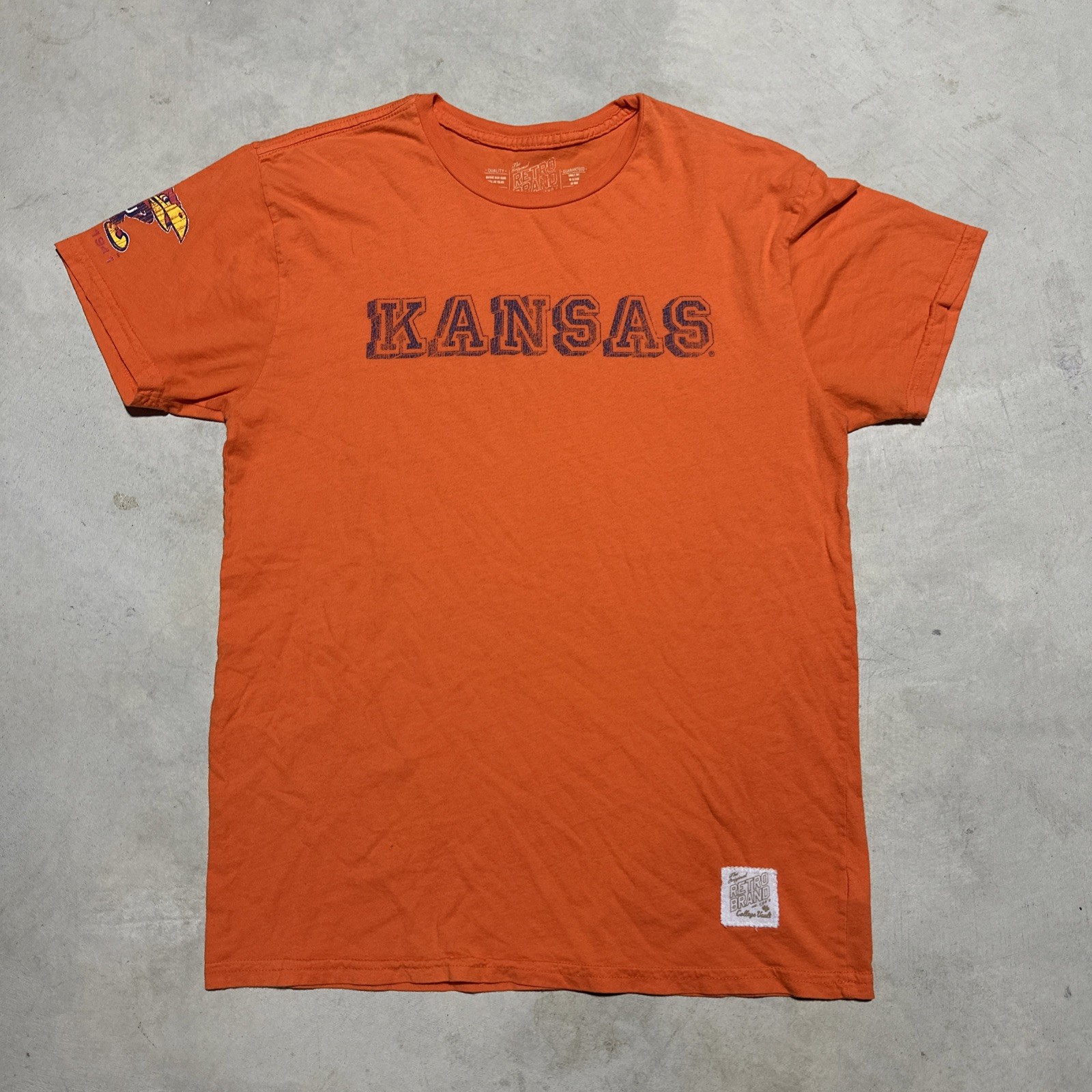 Kansas Jayhawks T-shirt Retro Brand K Men’s SZ M Orange USA Made Graphic
