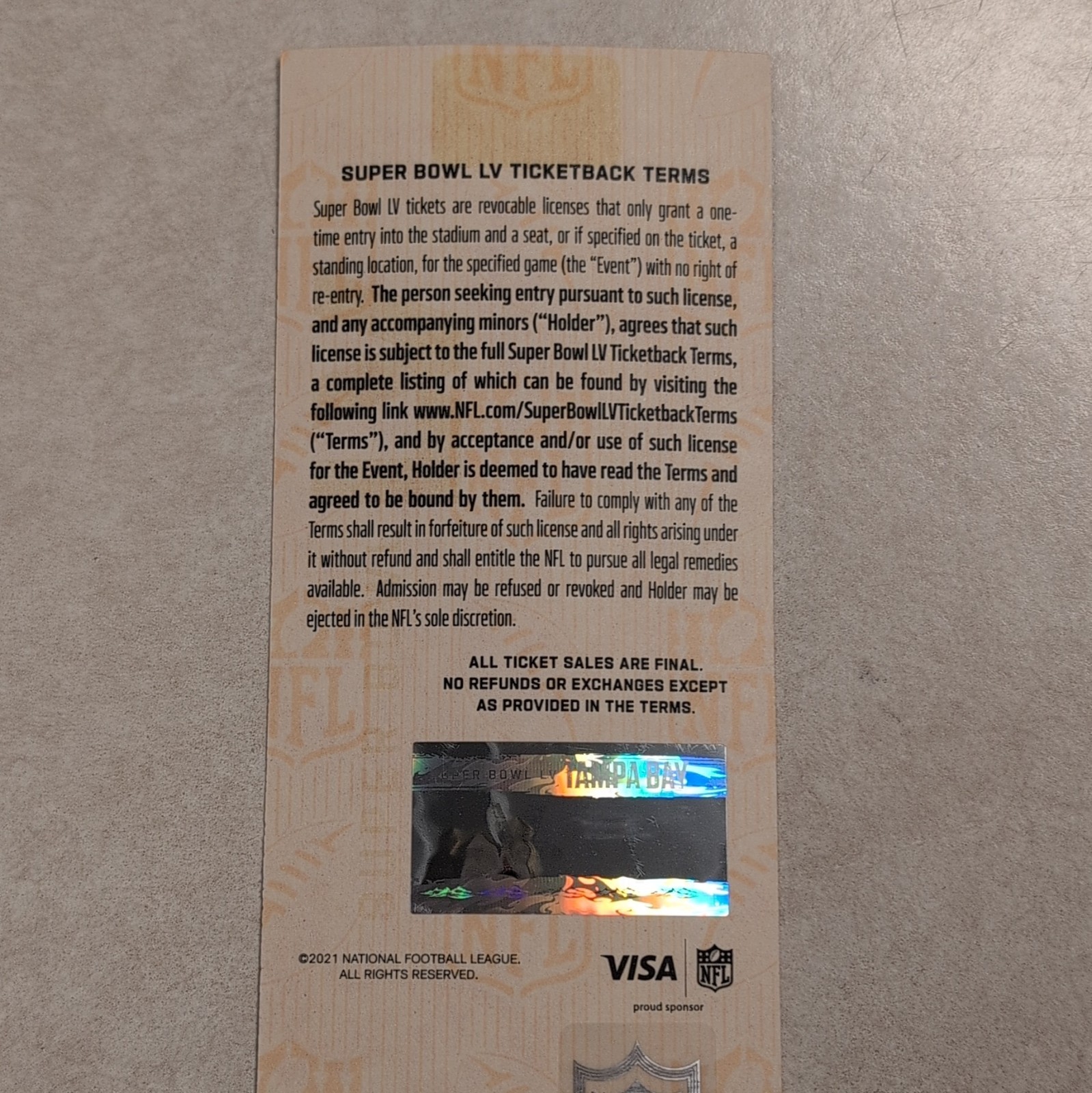 Official Super Bowl LV 2021 Football Ticket Stub Tampa Bay Tom Brady