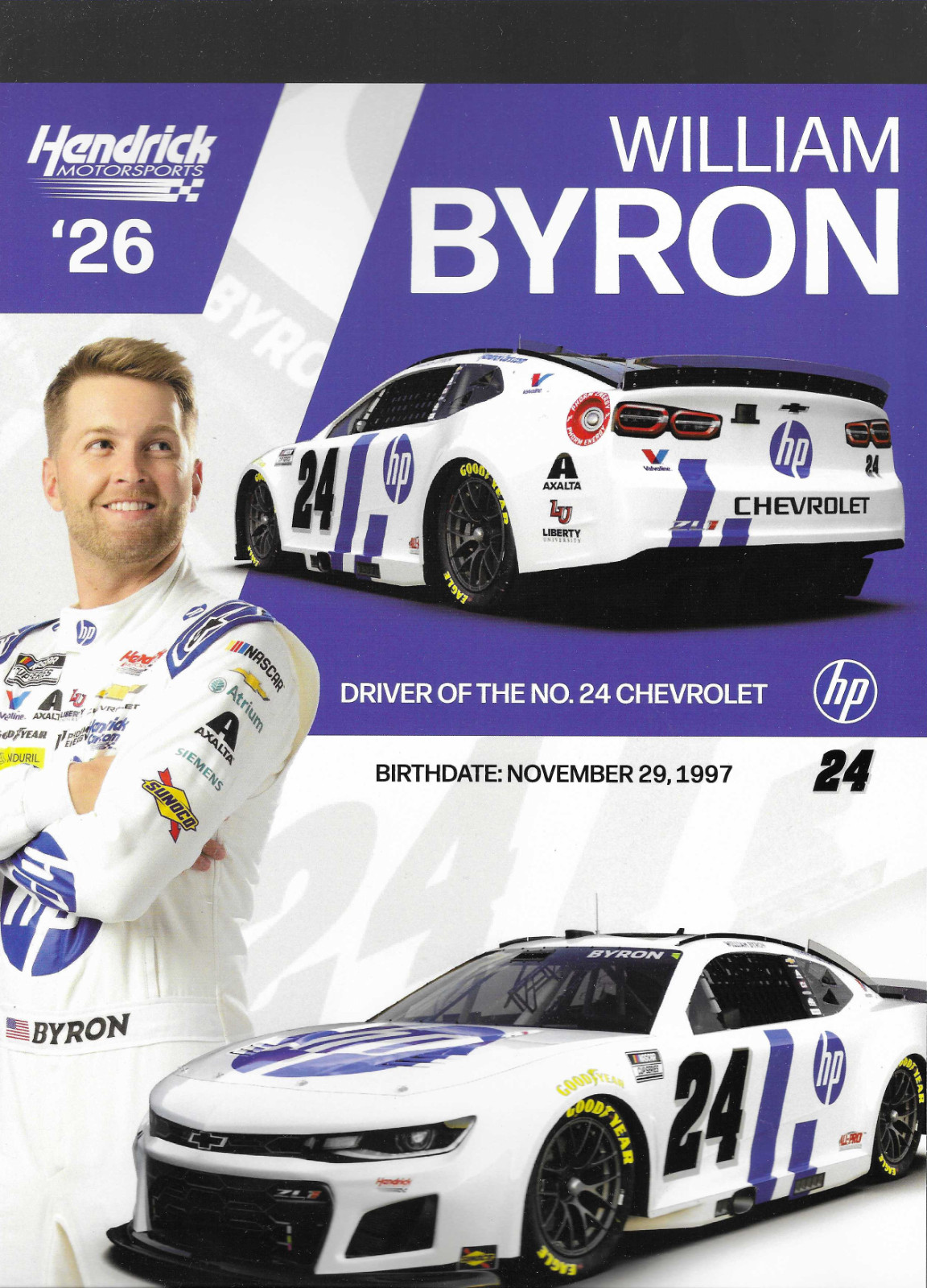 2026 WILLIAM BYRON “HP” #24 NASCAR CUP SERIES POSTCARD