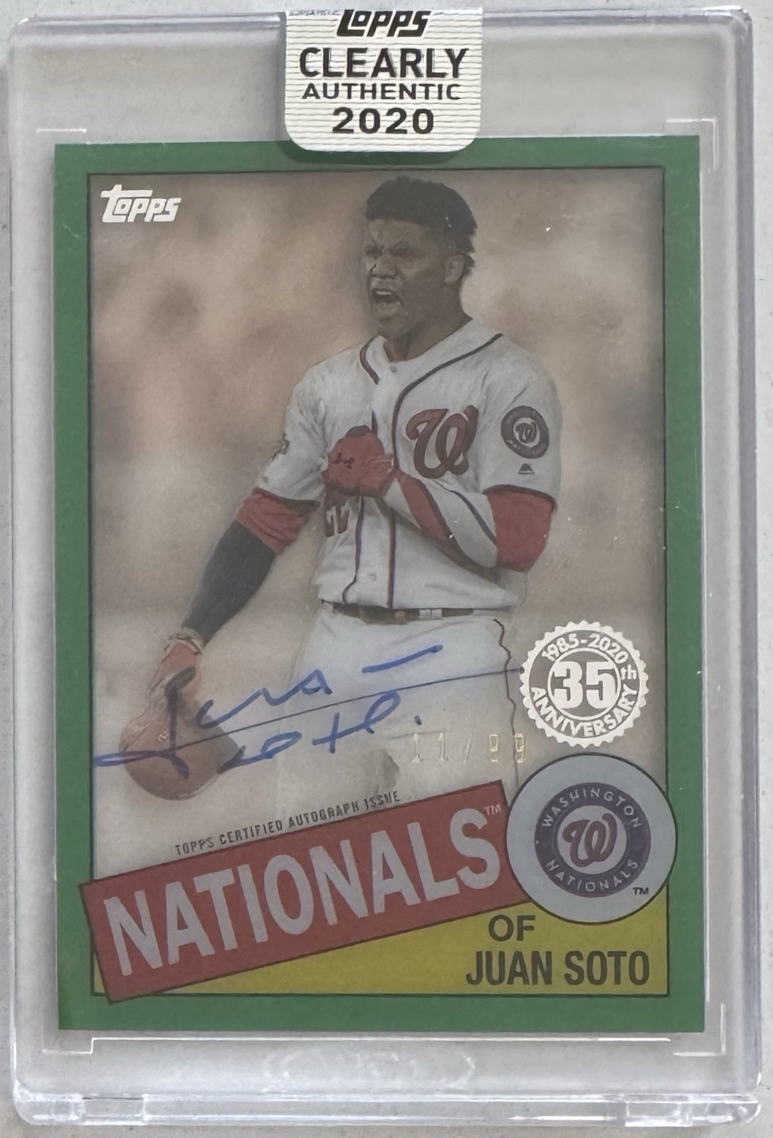 Juan Soto Auto /99 2020 Topps Clearly Authentic Green Anniversary Autograph Card
