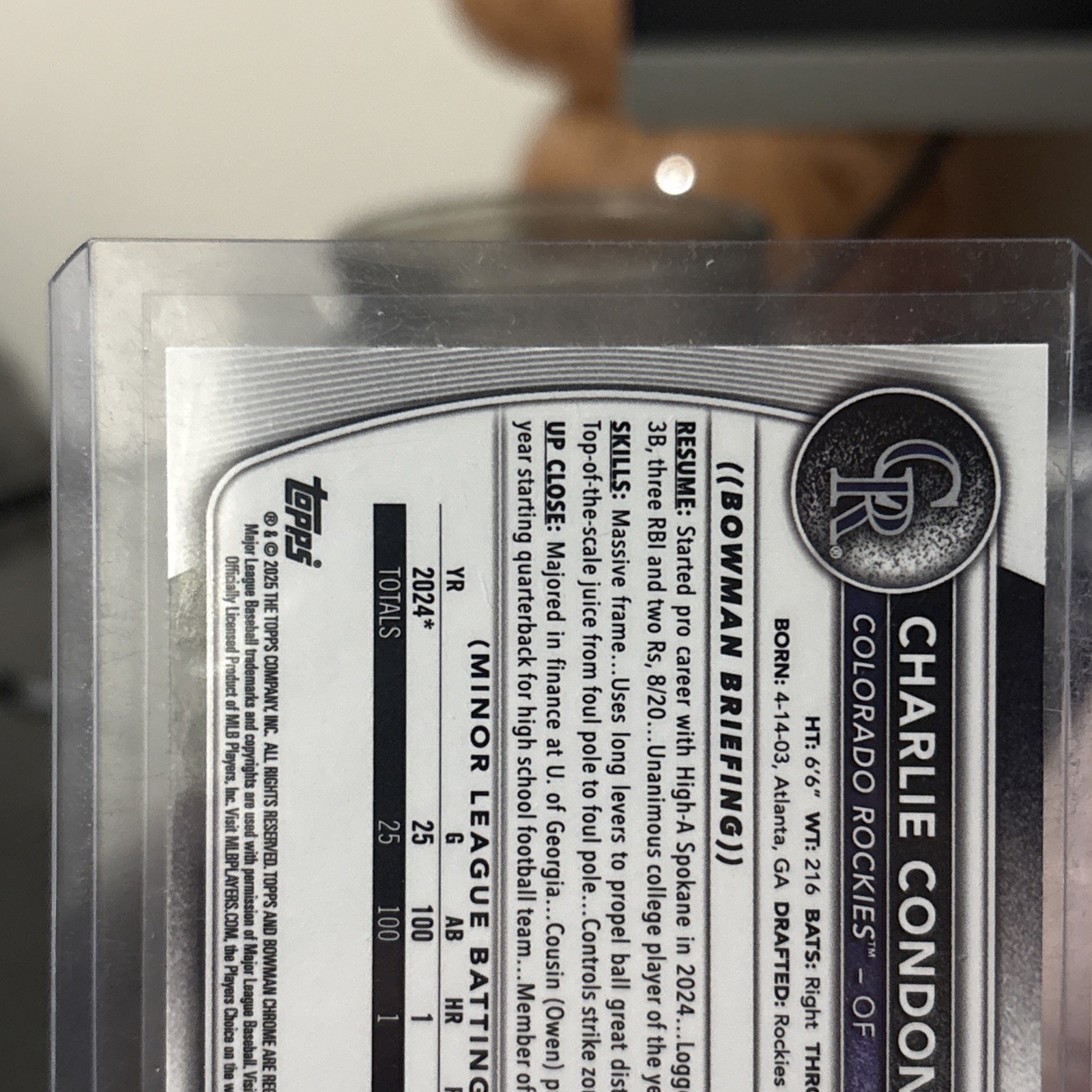 2025 Bowman – Chrome Prospects Charlie Condon #BCP-75 Reptilian Refractor (RC)