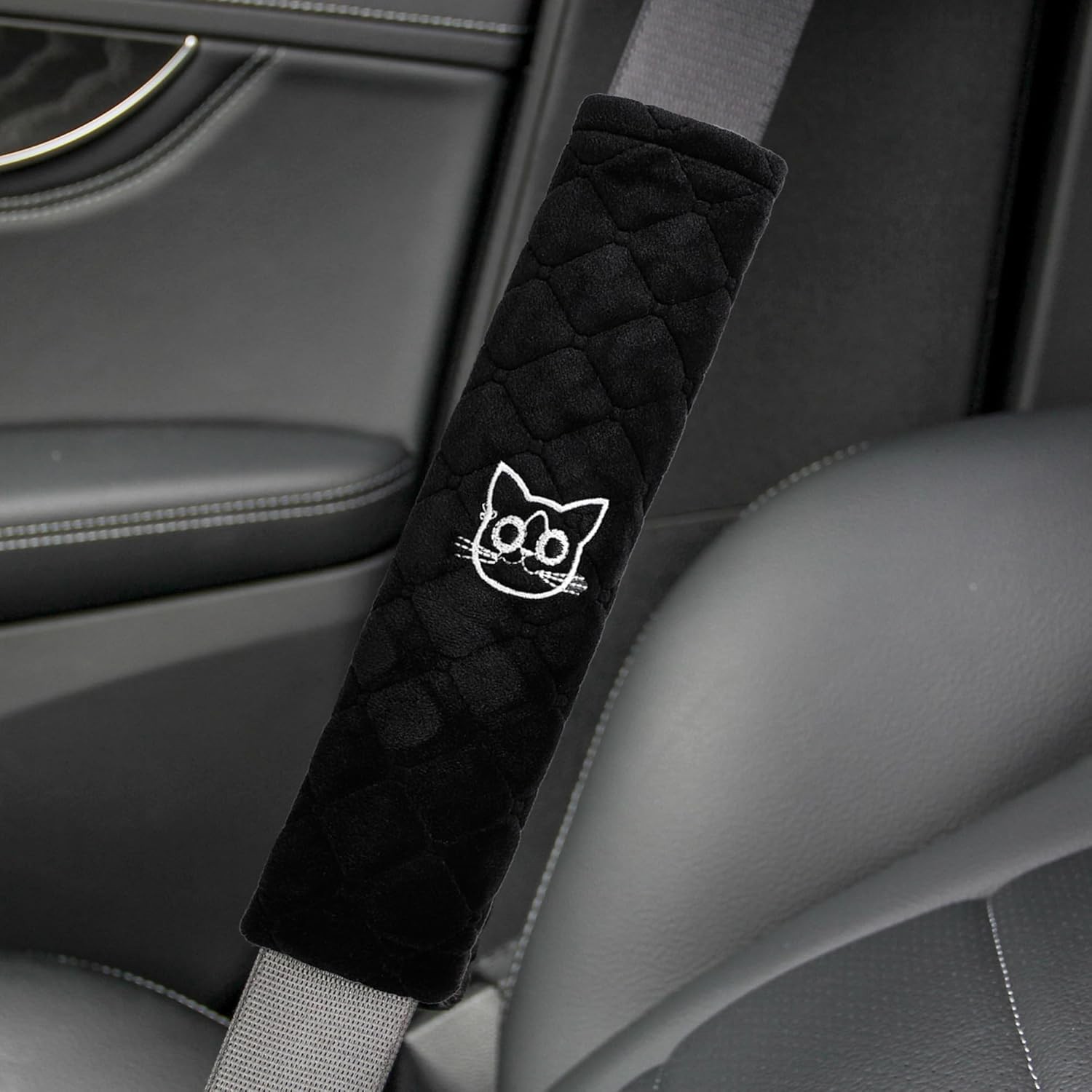 Amooca Soft Auto Seat Belt Cover Seatbelt Shoulder Pad Cushions 2 Black Cat