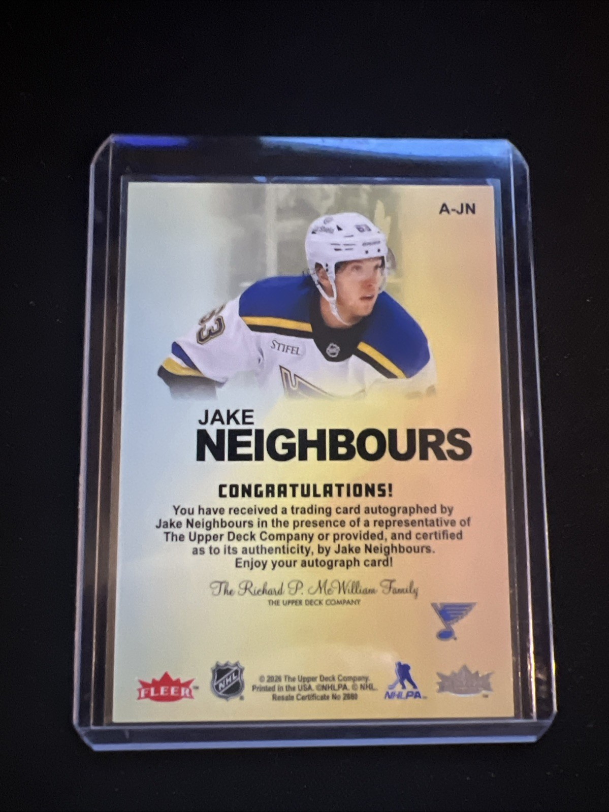 2025-26 Fleer Flair Hockey #A-JN Jake Neighbors Autographics On Card Auto