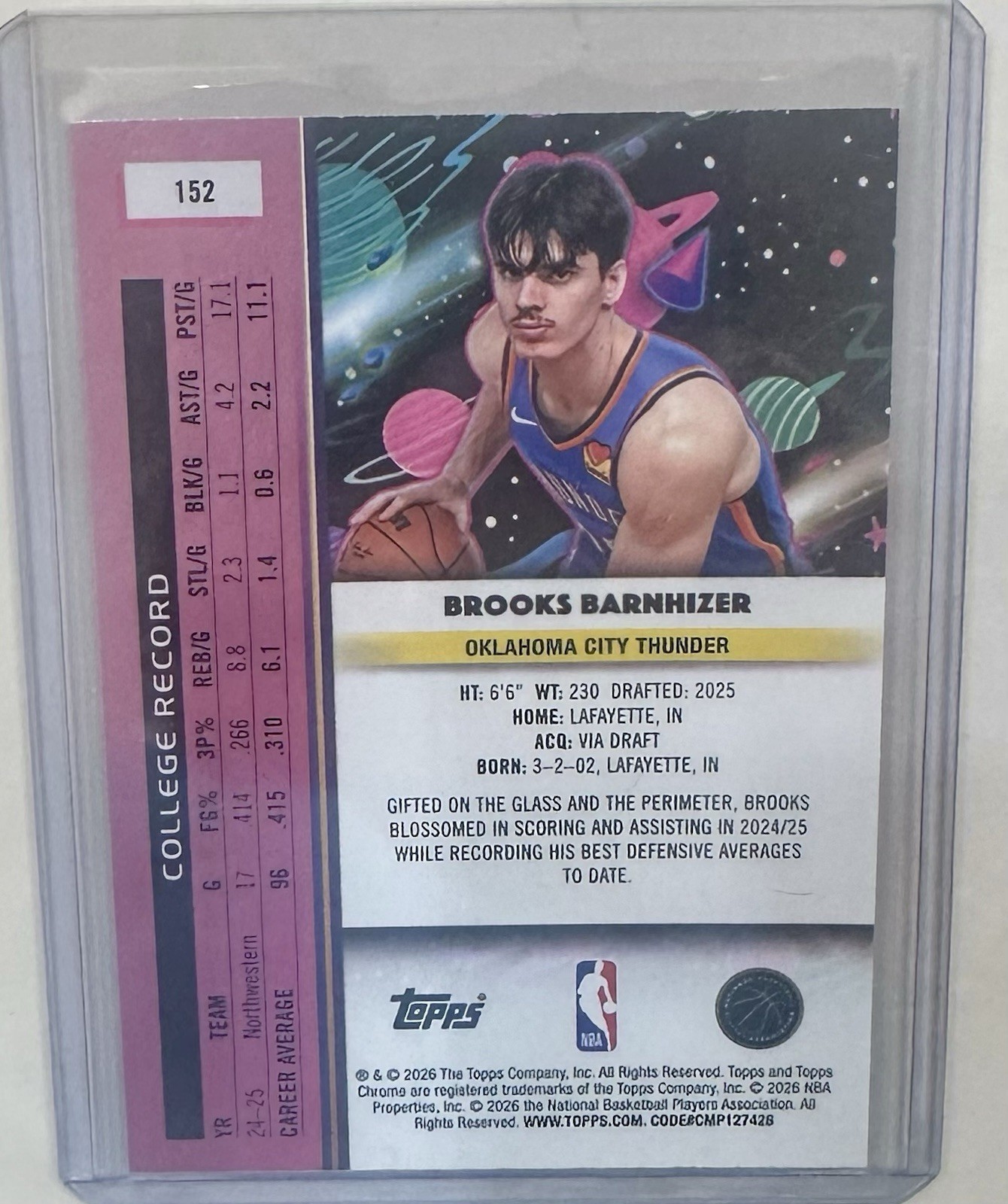 BROOKS BARNHIZER 2025-26 Topps Cosmic Chrome Rookie Nucleus Refractor SP Thunder