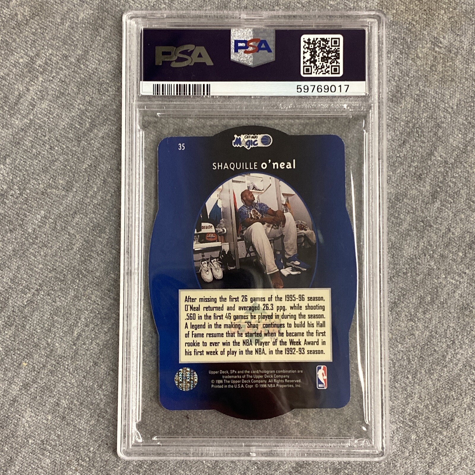 1996 SPx Shaquille O’Neal #35 Orlando Magic PSA 9 Mint
