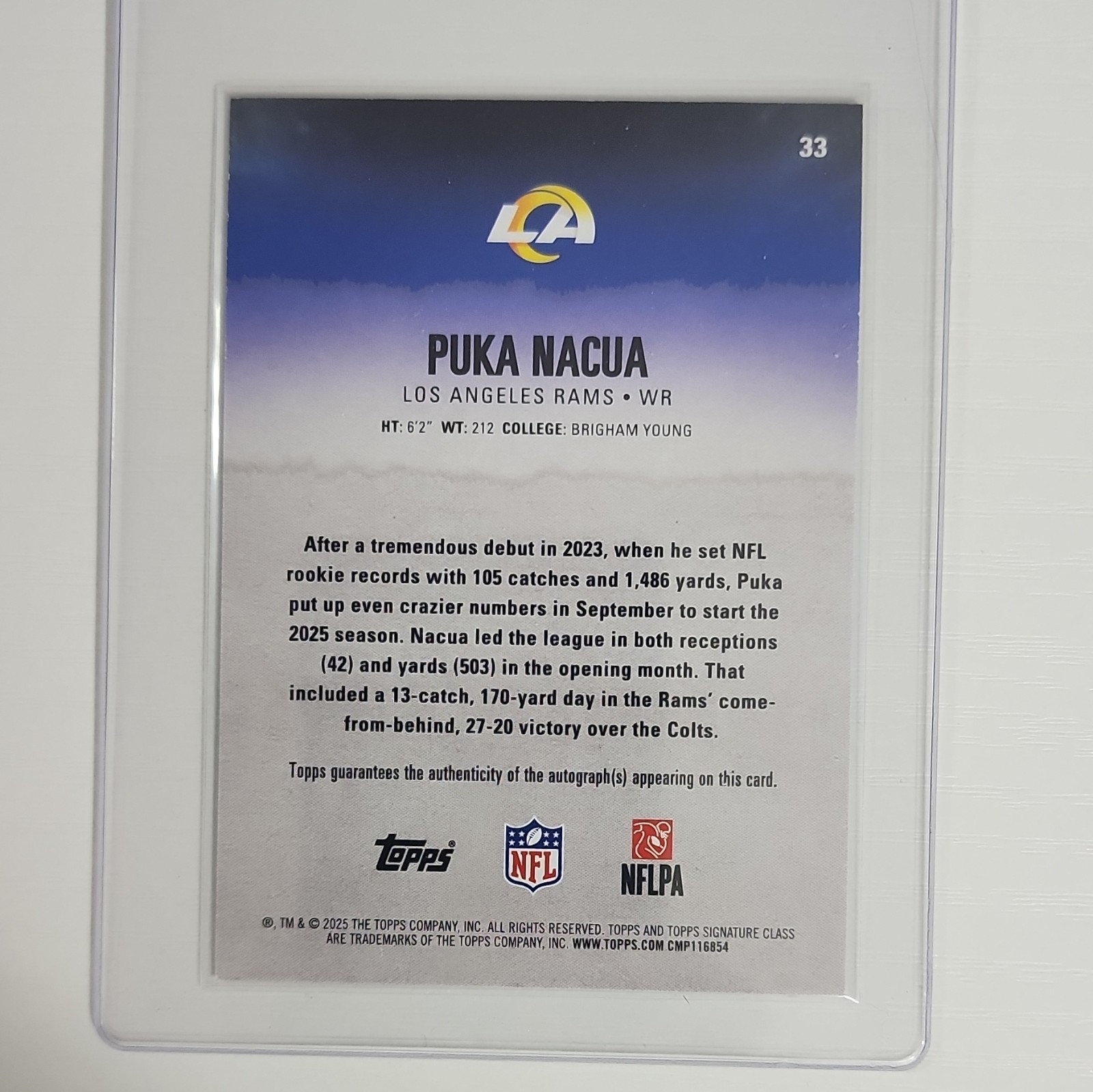 Topps 2025 Signature Class Rookie Pick Puka Nacua Rams Auto #33 160/225