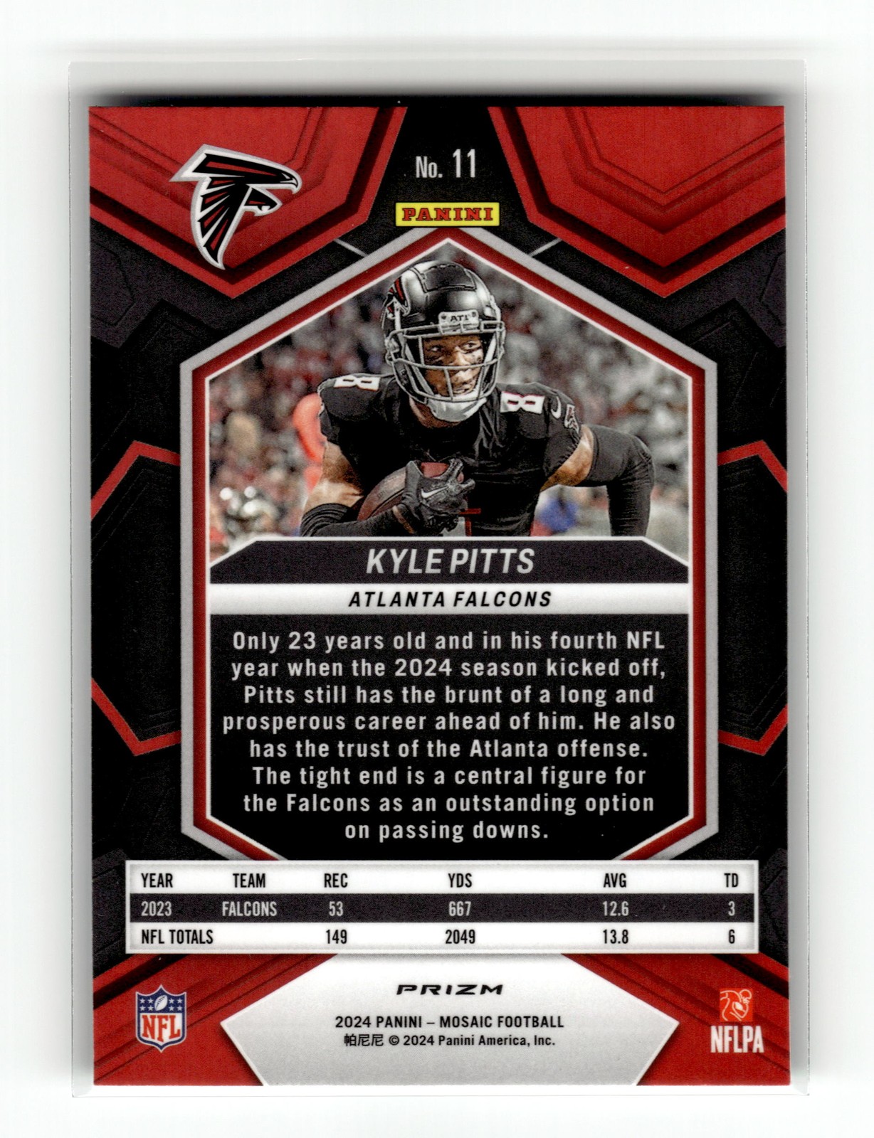 Kyle Pitts 2024 Panini Mosaic #11 Atlanta Falcons Mosaic Green Prizm
