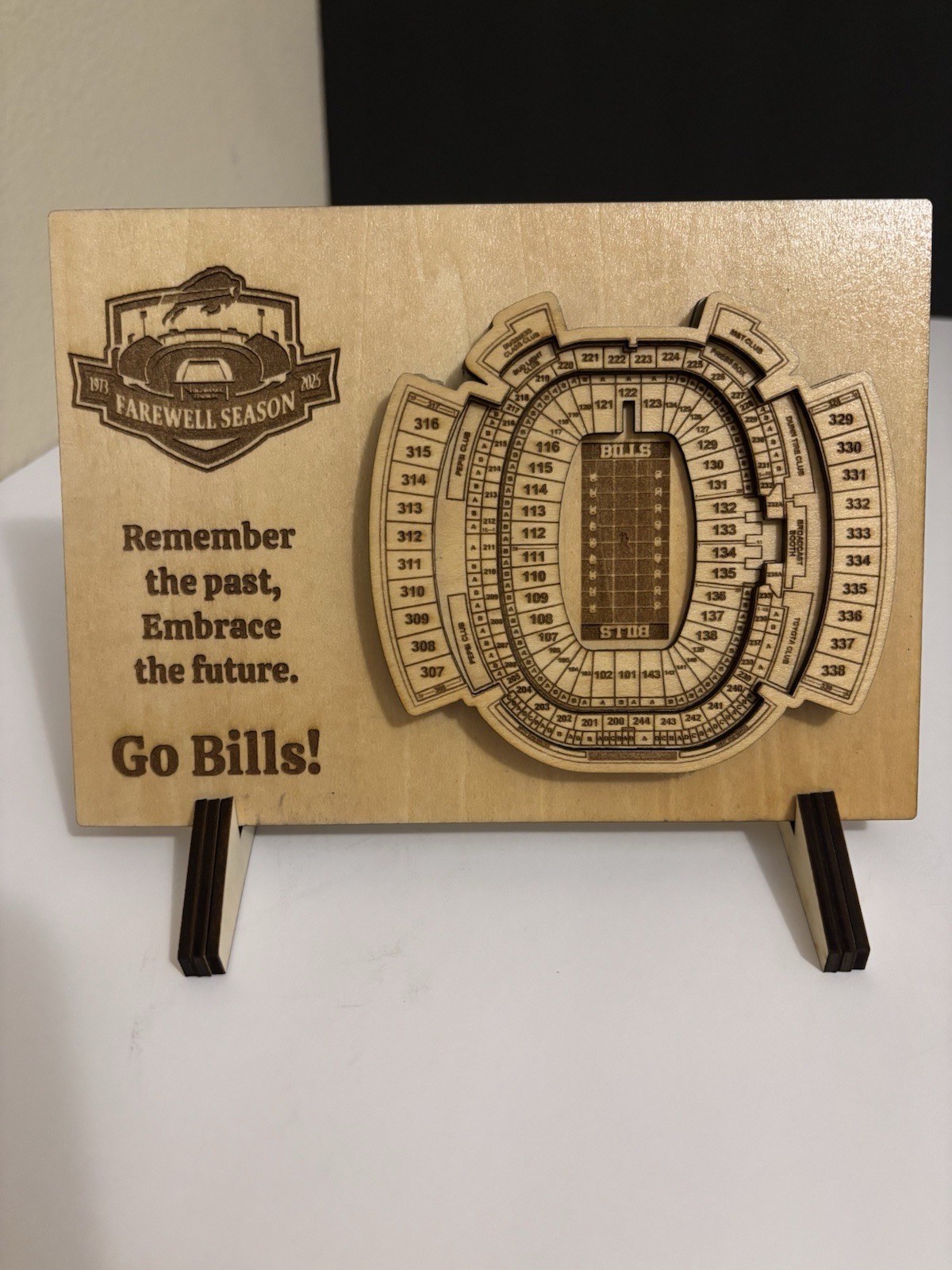Buffalo Bills Stadium Farewell 3D Etched Wooden Desk Display 7.5″ x 5″ inches