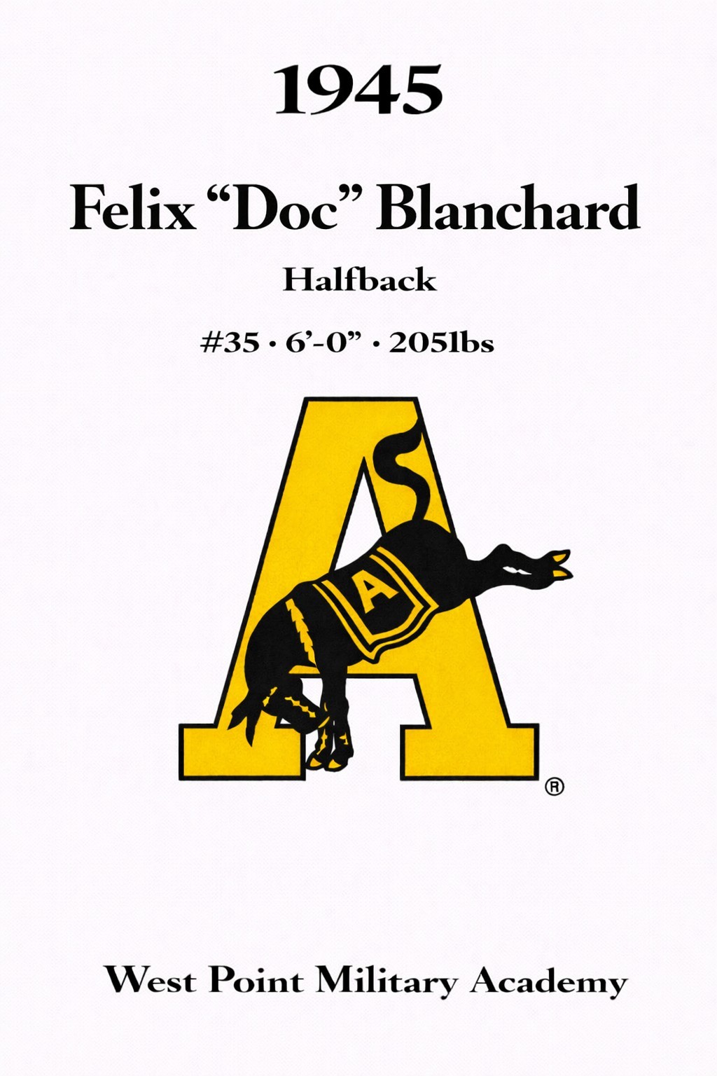 DOC BLANCHARD CUSTOM 4″x6″ HEISMAN TROPHY ART CARD ~ “MR. INSIDE” – ARMY 1945