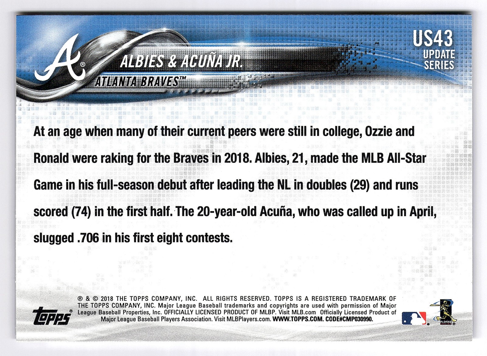 2018 Topps Update #US43 Ozzie Albies & Ronald Acuna Jr. RC Atlanta Braves