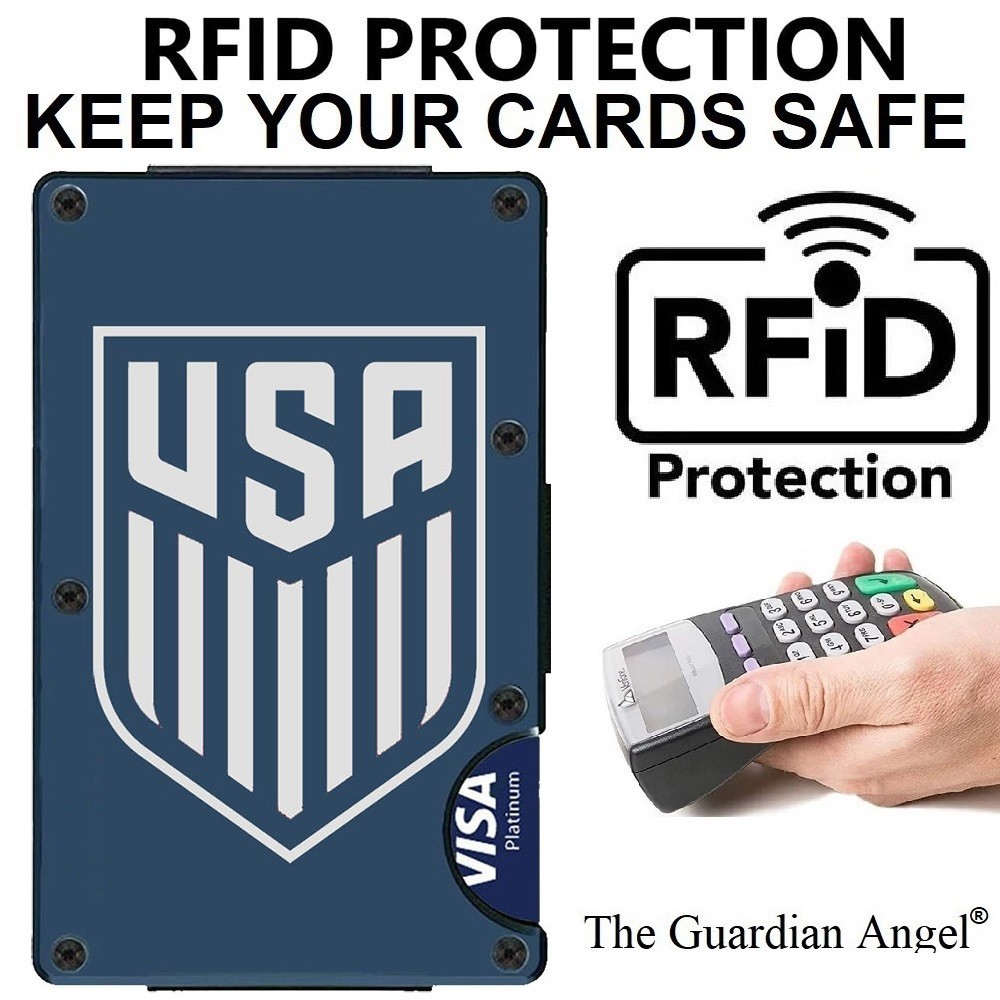 United States Soccer Team Titanium Carbon Fiber Blue RFID Blocking Wallet D7