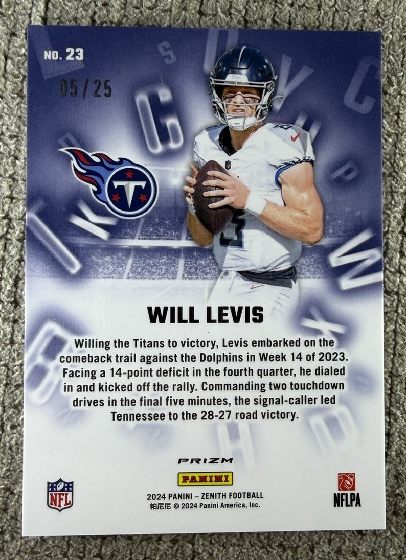 2024 Panini Zenith – A to Z Will Levis #23 Blue /25