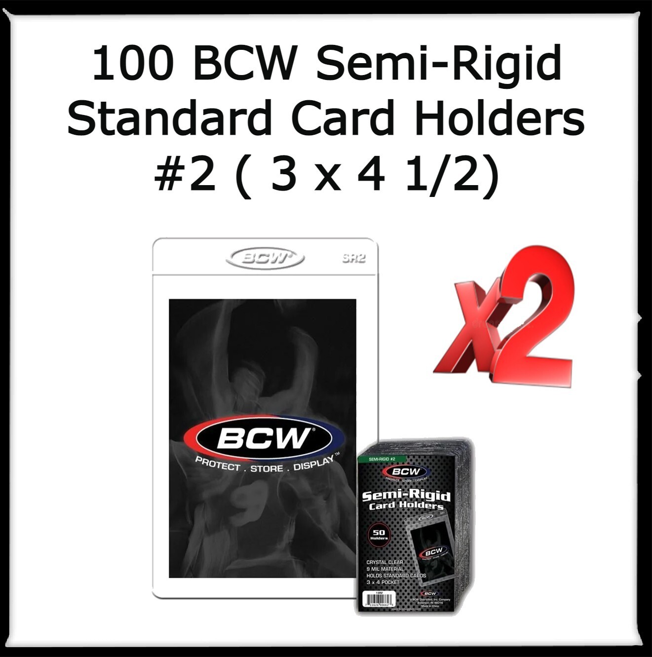 2 Packs BCW Quality Semi-Rigid Standard Trading Card Holders #2 – 3 x 4 1/2 DEAL