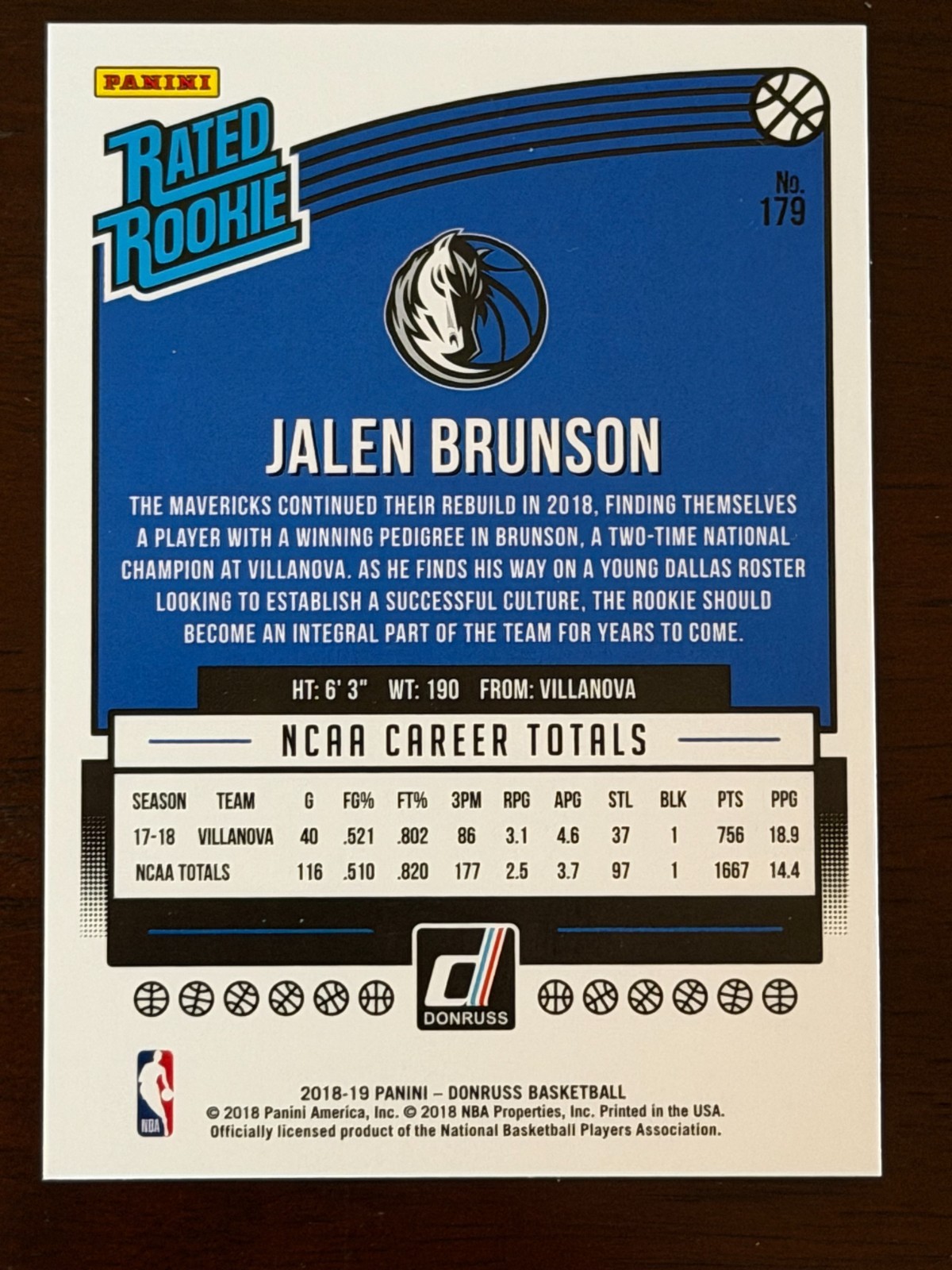 2018-19 Donruss Holo Orange Laser Jalen Brunson Rookie Card #179