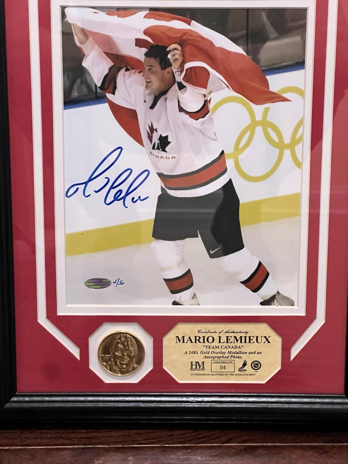Mario Lemieux Penguins Team Canada LIMITED Autographed Framed Photo W/ PSA LOA