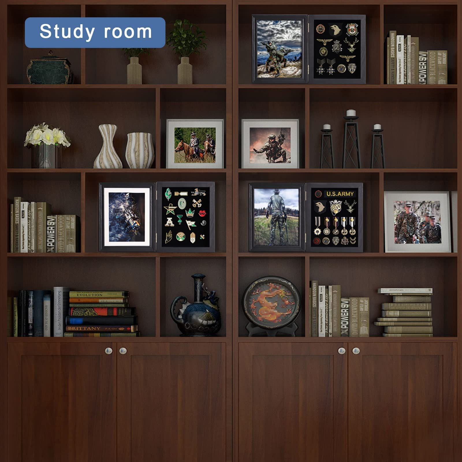 COMSREV Wooden Medal Display Case 98% UV Protection Acrylic Door Black, Black