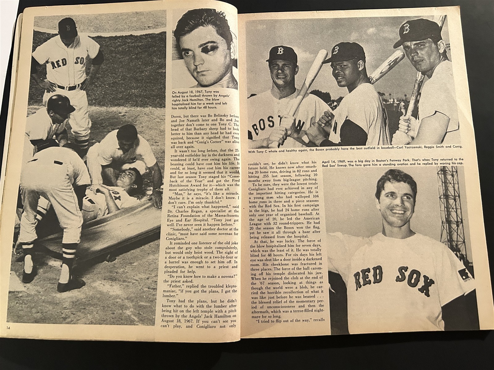 1970 SCORE Magazine BOSTON Red Sox TONY CONIGLIARO No Label Bears BRIAN PICCOLO