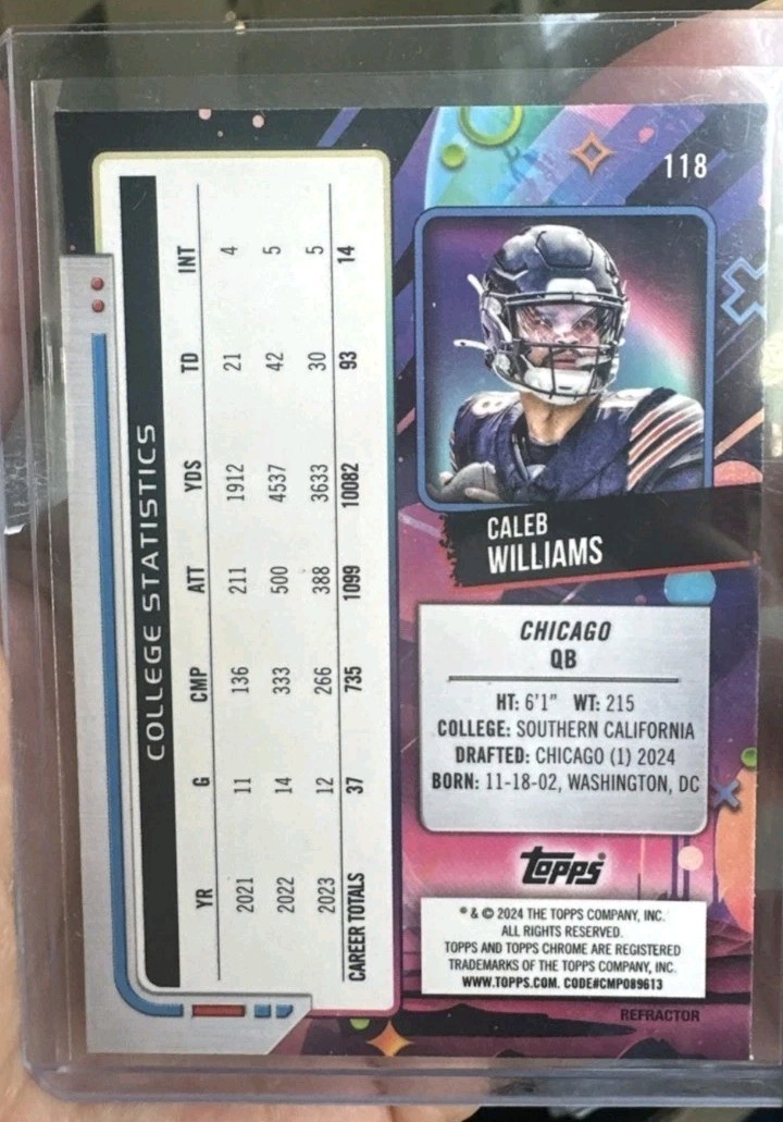 2024 Topps Cosmic Chrome Future Stars Caleb Williams FS1 Refractor RC Rookie