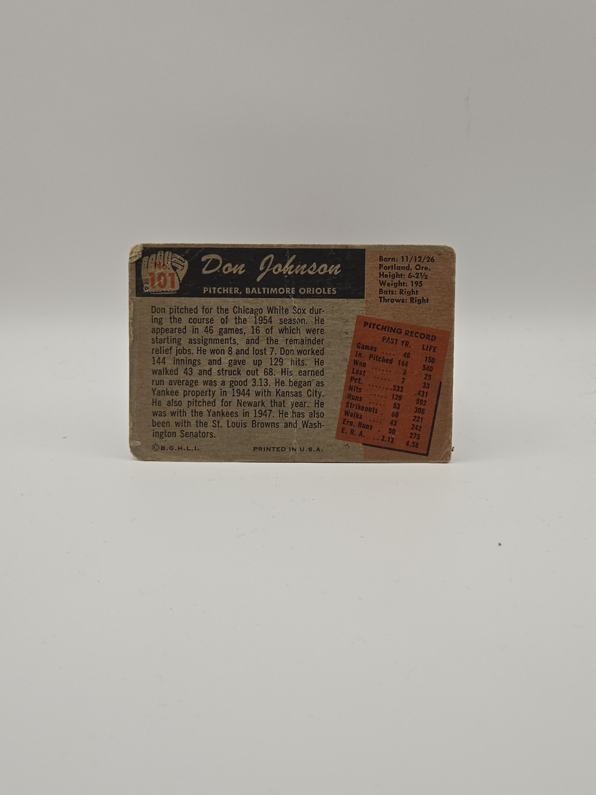 1955 Bowman – Ernie Johnson, Don Johnson #101 Ernie Johnson Pictured