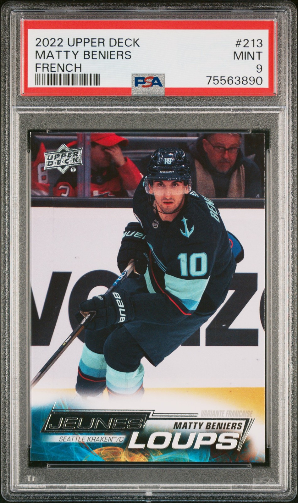 2022 Upper Deck Matty Beniers RC (Young Guns-French) #213 PSA 9 Seattle Kraken